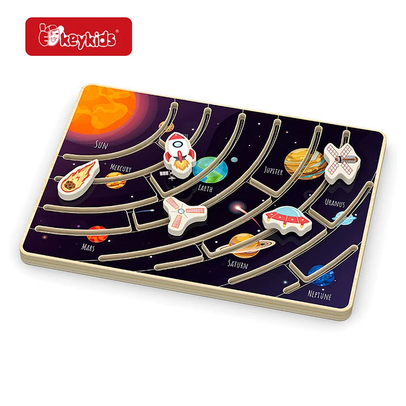 Educational Fine Motor Skills Wooden Space Maze Puzzle Board for Kids 3+ W11H146